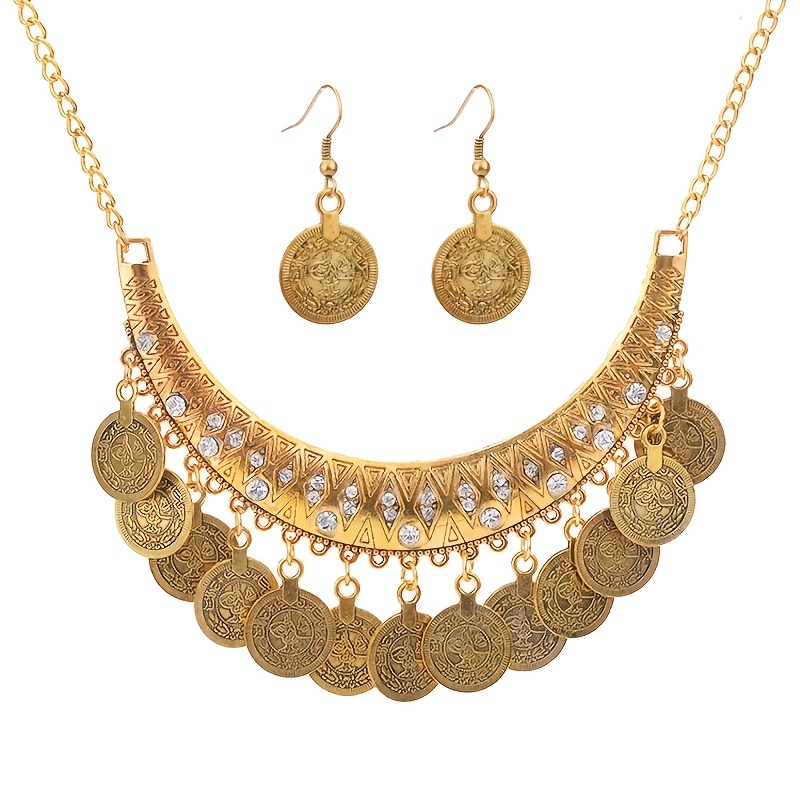 TEMU Une paire de boucles d'oreilles + un collier, ensemble vintage à pompons ronds