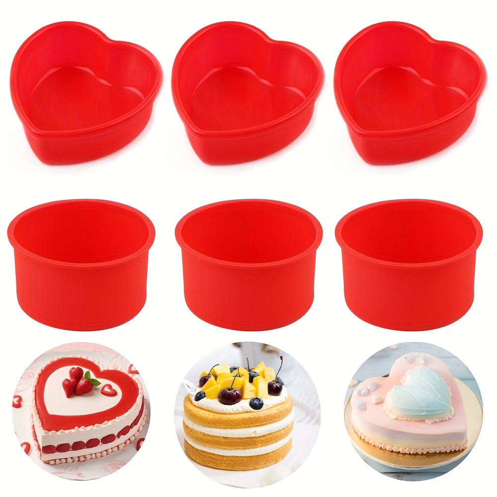 

6pcs, Silicone Cake Pans Set, Heart And Round Shaped Baking Cake Mold, Baking Pan, Oven Accessories, Baking Tools, Kitchen Gadgets, Kitchen Accessories