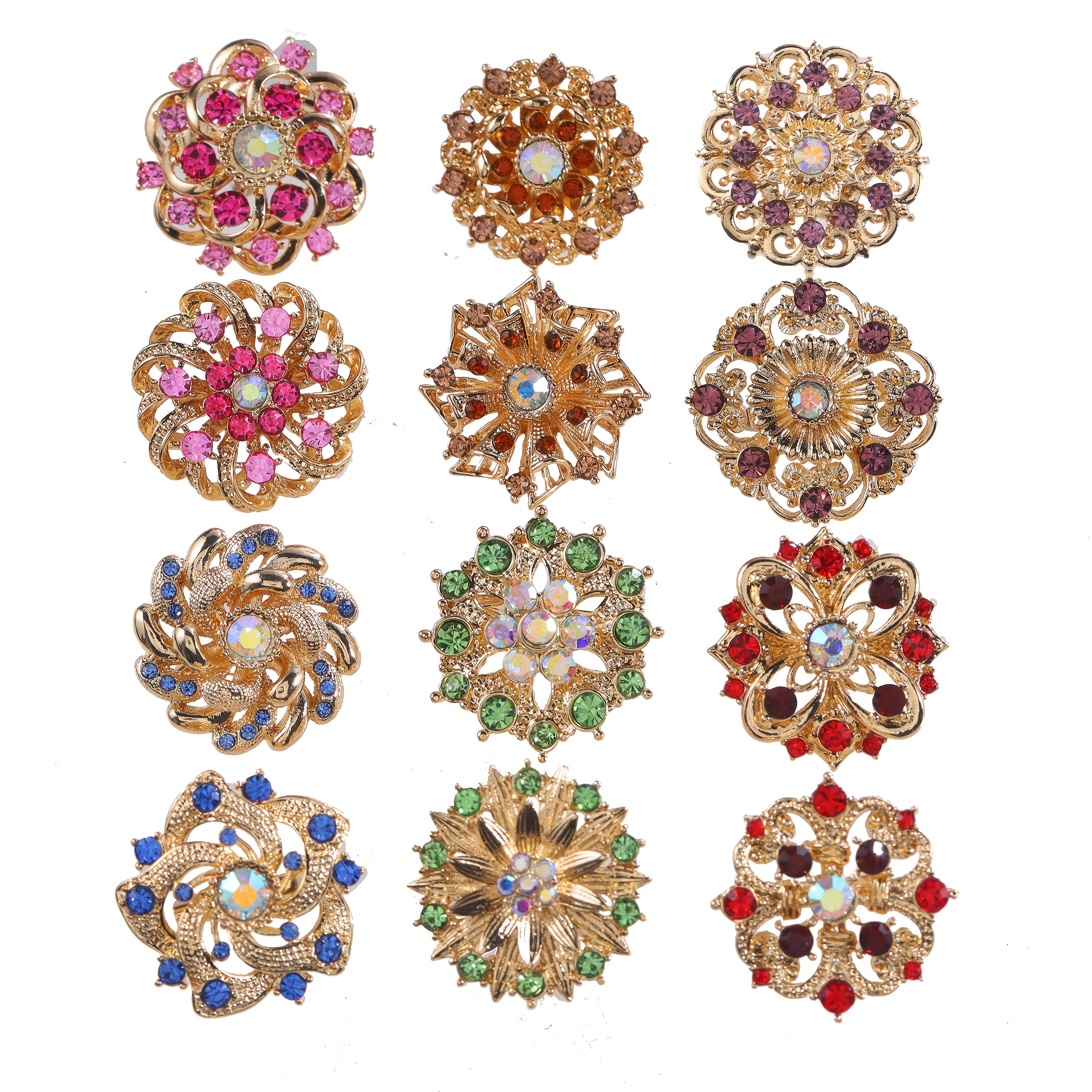 

12pcs Retro Elegant Round Small Brooches For Women's Evening Dress Decoration