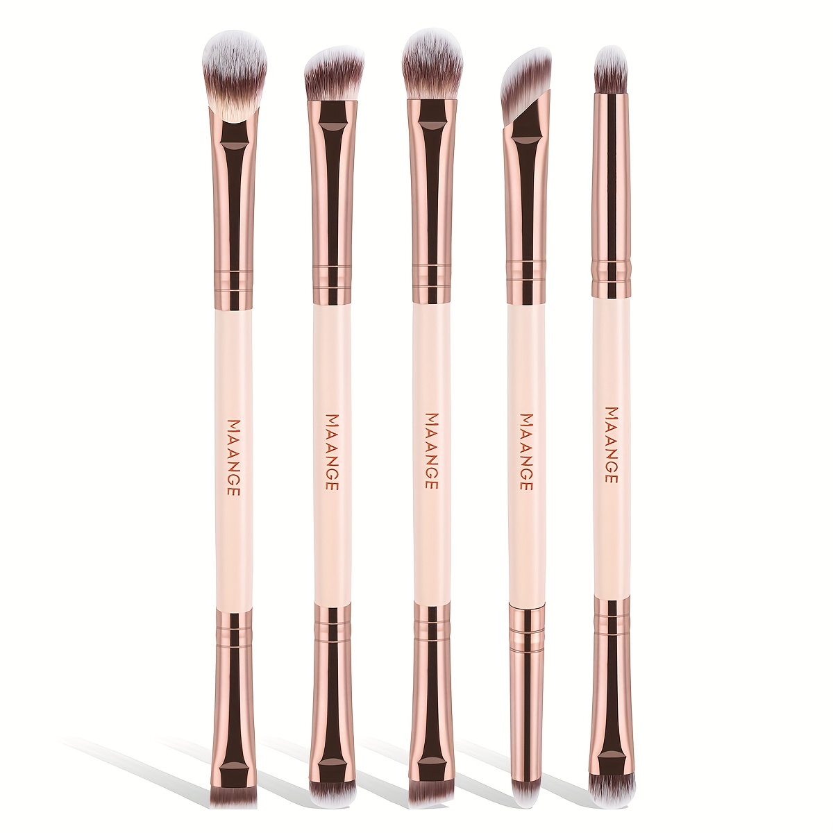 Image of Maange 5pcs Double-headed Eye Makeup Brush, Eyeshadow Brush, Eyeliner Brush, Eyebrow Brush, Nylon Bristles Material, Luxury Makeup Brush Tools, Portable And Compact, Fine Tip, Gifts For Women