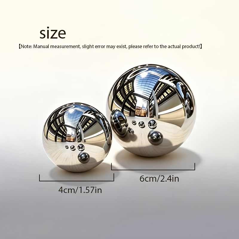 TEMU 2pcs (1pc Large Ball And 1pc Medium Ball) Light Luxury Silvery Reflective Stainless Steel Round Balls, Home Soft Decoration Ornaments, Wedding