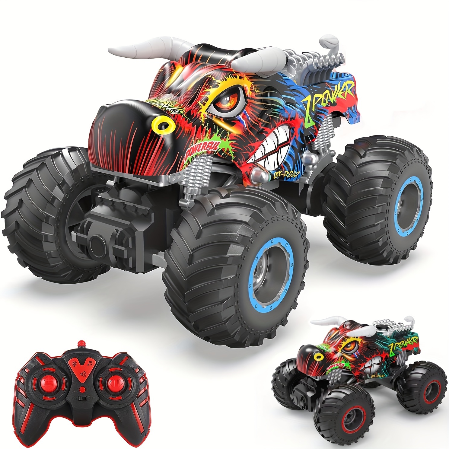 1 16 Scale Monster Truck 2.4GHz Remote Control Car with Spray Music LED Lights and USB Rechargeable Battery Perfect Gift for and RC Enthusiasts