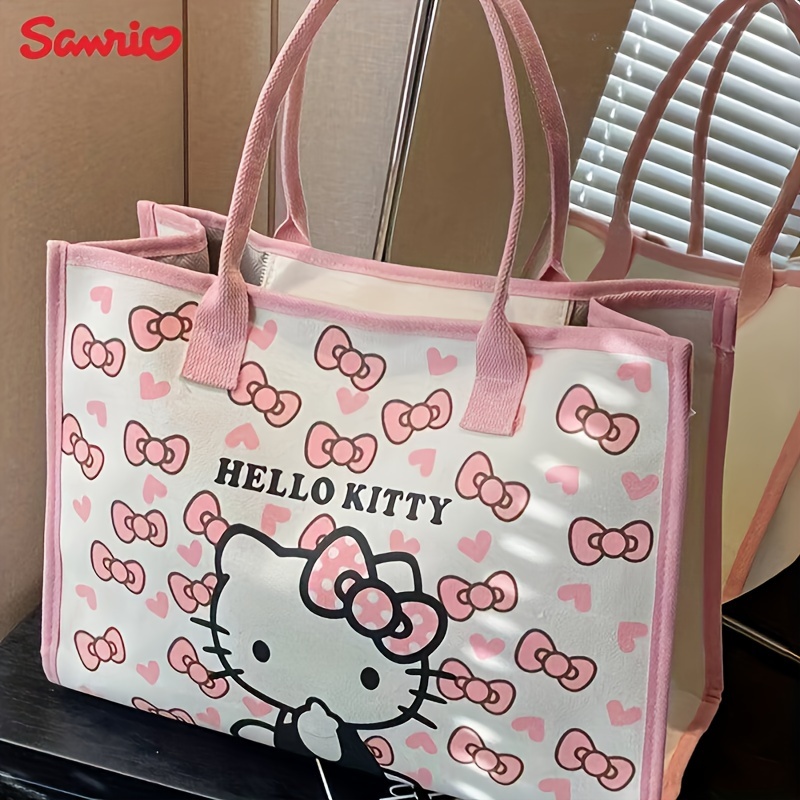 

Sanrio Hello Kitty Canvas Tote Bag, Large Capacity, Zippered Shoulder Bag, Lightweight Fashion, Tsa- Polyester Fiber, Cartoon Design