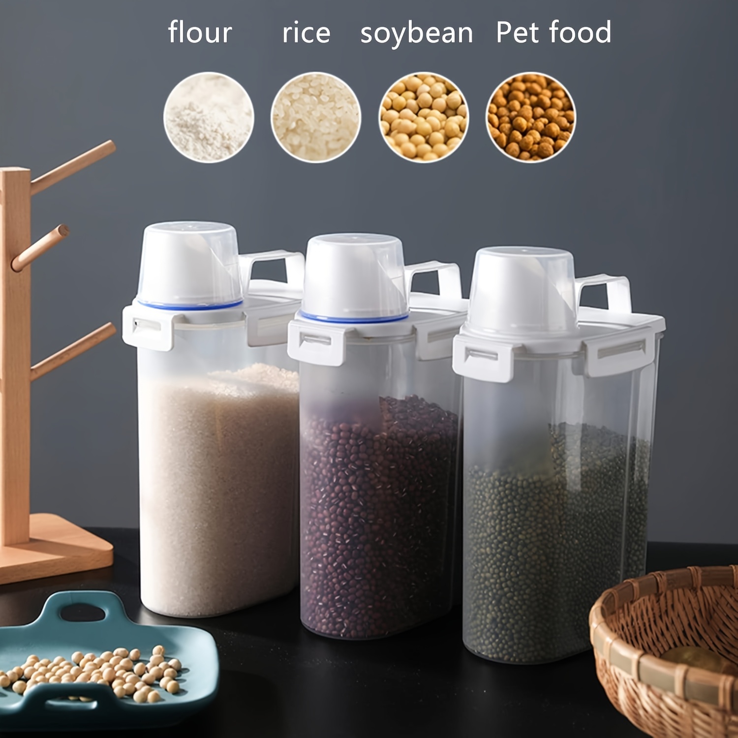 New Rice Container Cereal Storage Container, 4pcs 2.27KG
