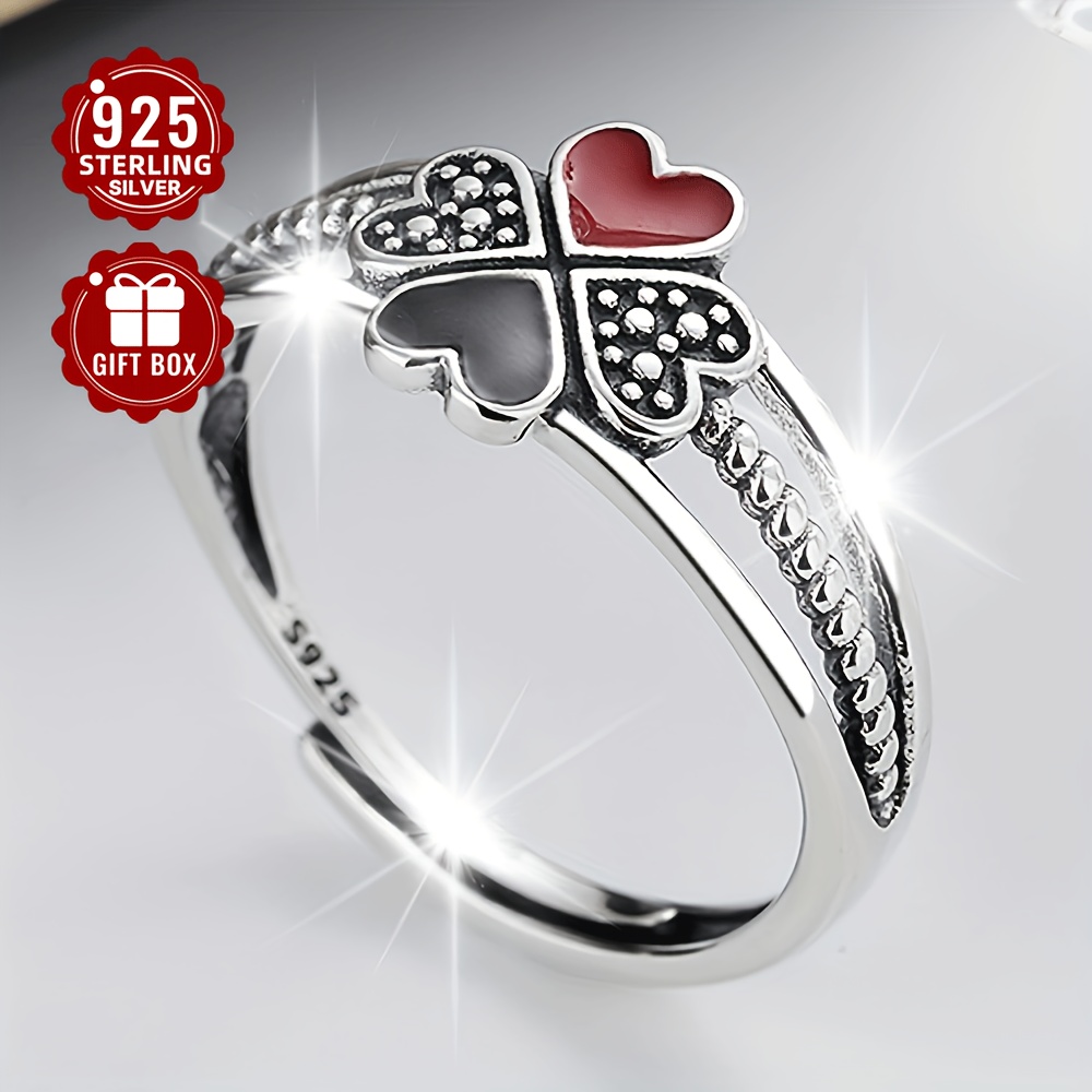 

1pc Pure Silvery New Enamel Love Ring And Elegant Ladies' Index Ring Suitable For Travel And Party Wear . 2.3g