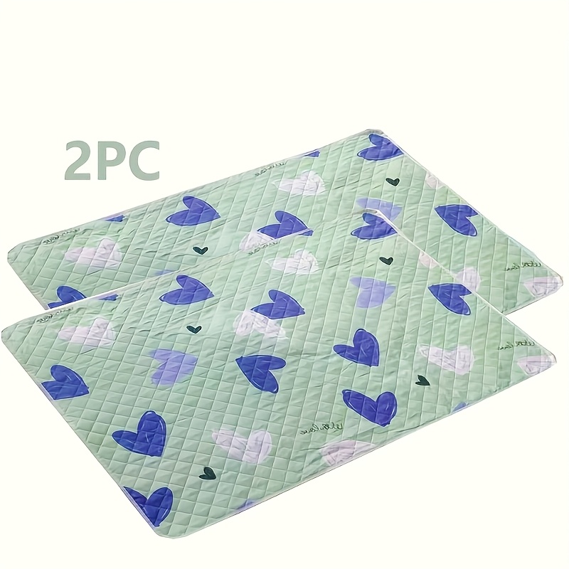 TEMU 2-pack Reusable Pet Cage Liners - 3 Pattern (green With Blue Heart/pink Heart/) Durable Washable Polyester Bottom Pad 27.6x19.7 Inches, Suitable