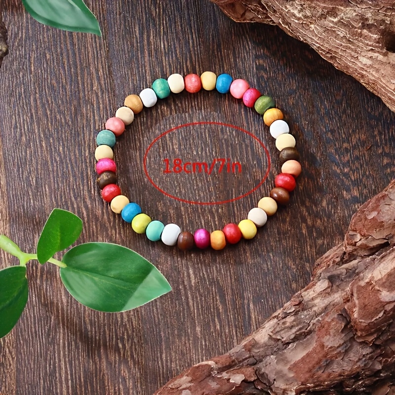 Set of 5 Wooden Beaded Bracelets, Mixed Beads