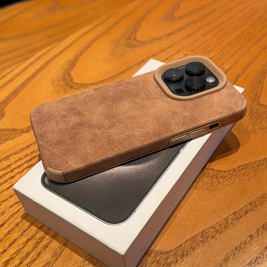 TEMU Universal Fit For Iphone 17 Air 16, 15, 14, 13, 12, 11 Pro Max- Premium Matte Leather Case With Shockproof Vintage Lambskin Suede Cover