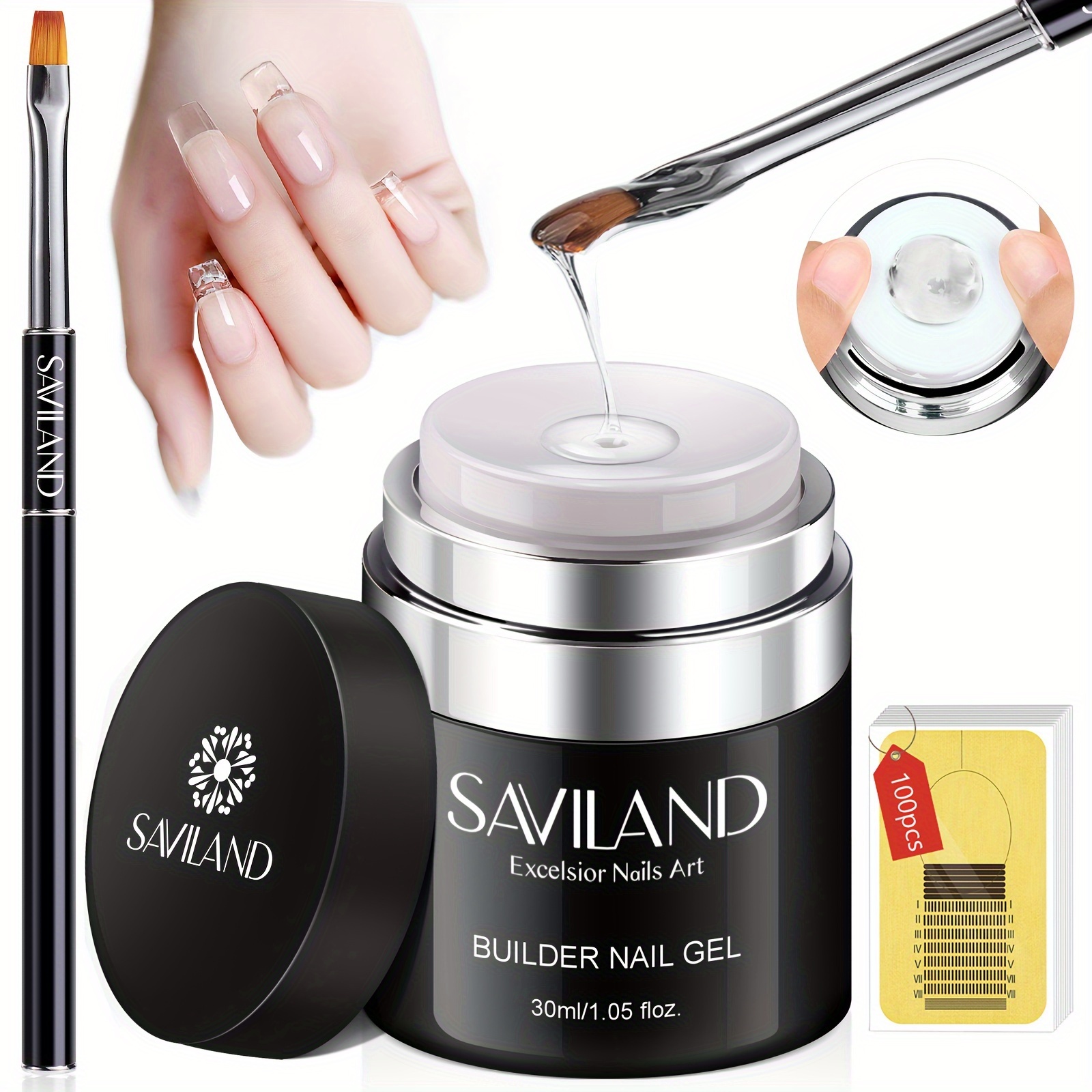 

Saviland Builder Nail Gel With Design, Clear Hard Gel For Nails Extension Gel, Nail Gel & Strengthener Gel Nail Art Manicure Set With 100pcs Nail Forms Nail Brush