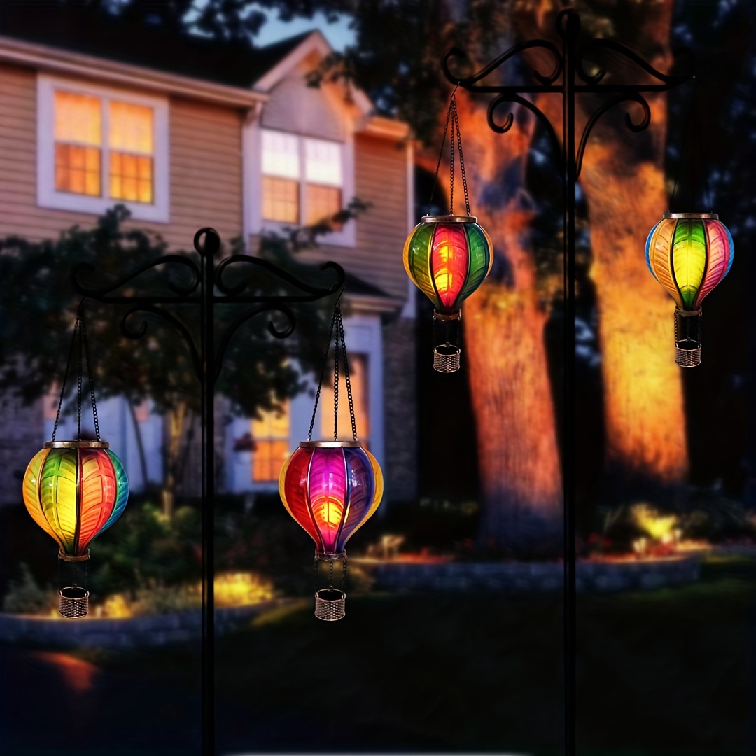 solar hot air balloon outdoor led chandelier patio garden porch yard decorative chandelier flashing flame   18 long details 7
