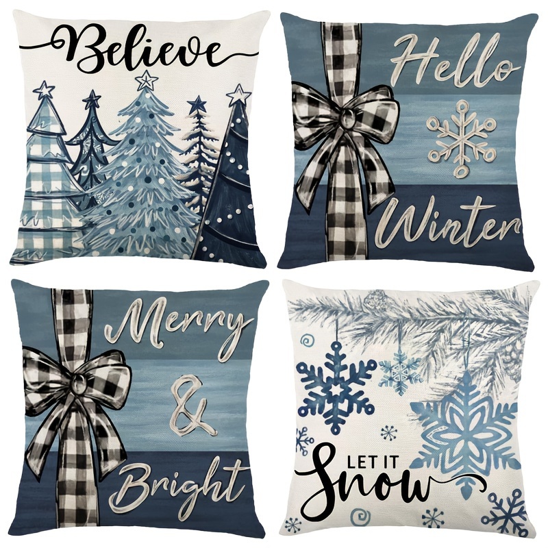 

4pcs, Christmas 17.8x17.8 , Wishes Christmas Seasonal Cushion For Sofa Decoration, Is Not Included, -