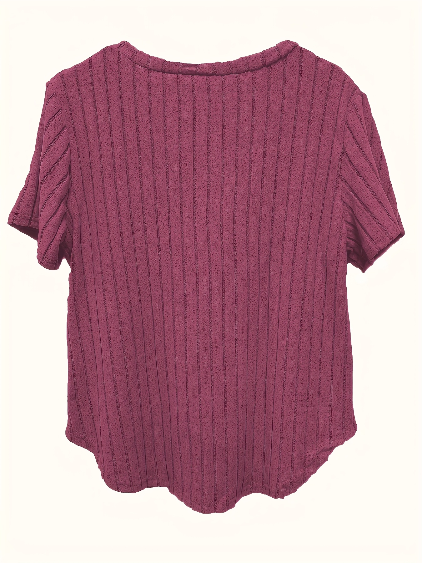 Plus Size V-Neck Casual Elegant Women's Top - Stretchy Fabric, Machine Washable, All-Season Versatile Blouse for Everyday & Formal Wear, Ribbed Texture, Medium Elasticity