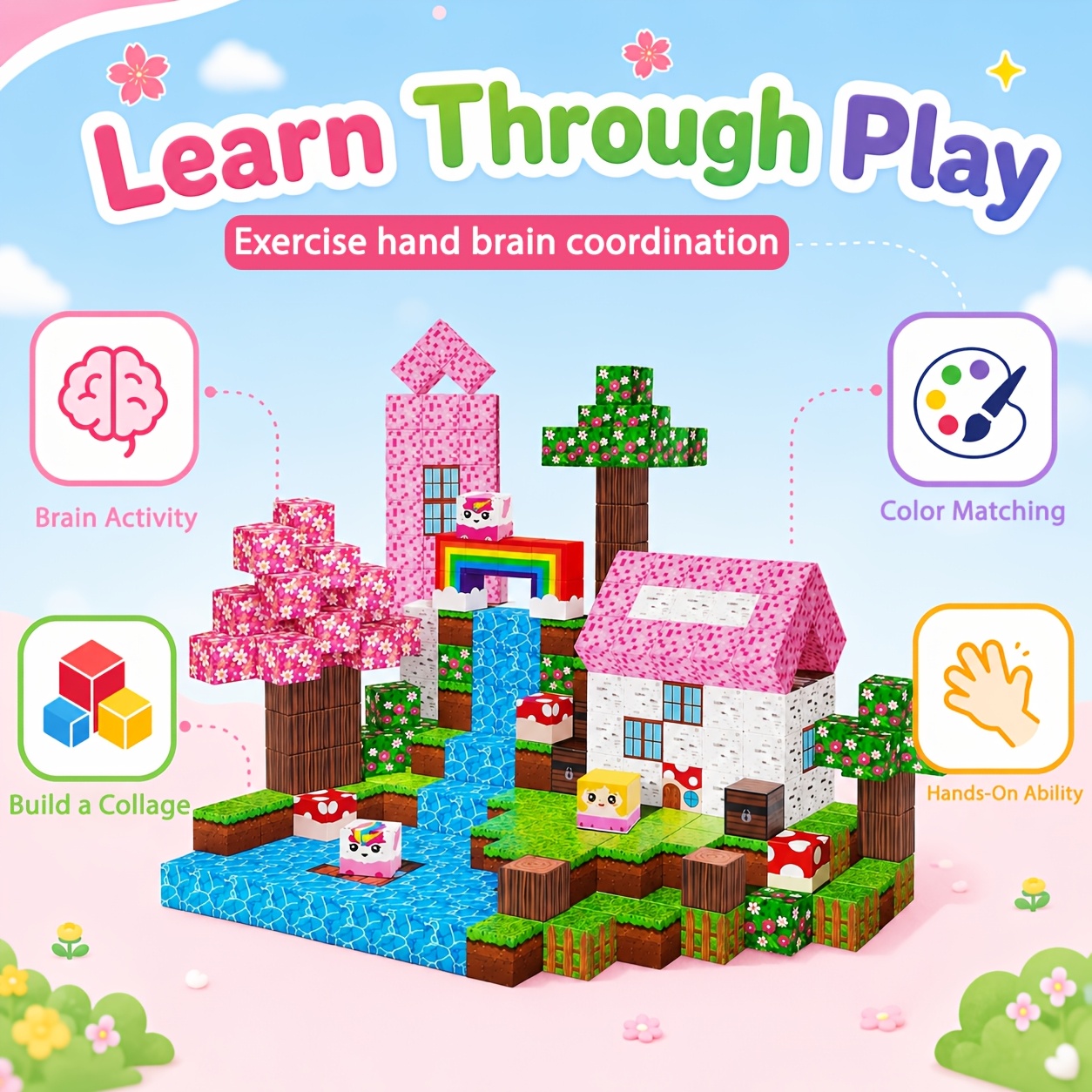 Magnetic Unicorn Building Cubes for Kids, STEM Sensory Stacking Toy