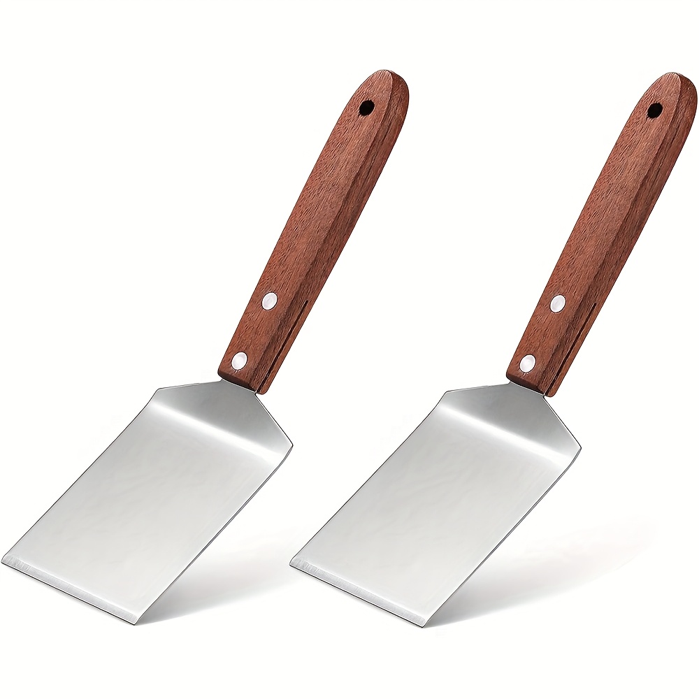 2pcs Kitchen Additions Cooking Turner Pancake Baking Stainless Steel Wooden Handle Small Frying Shovel High-quality