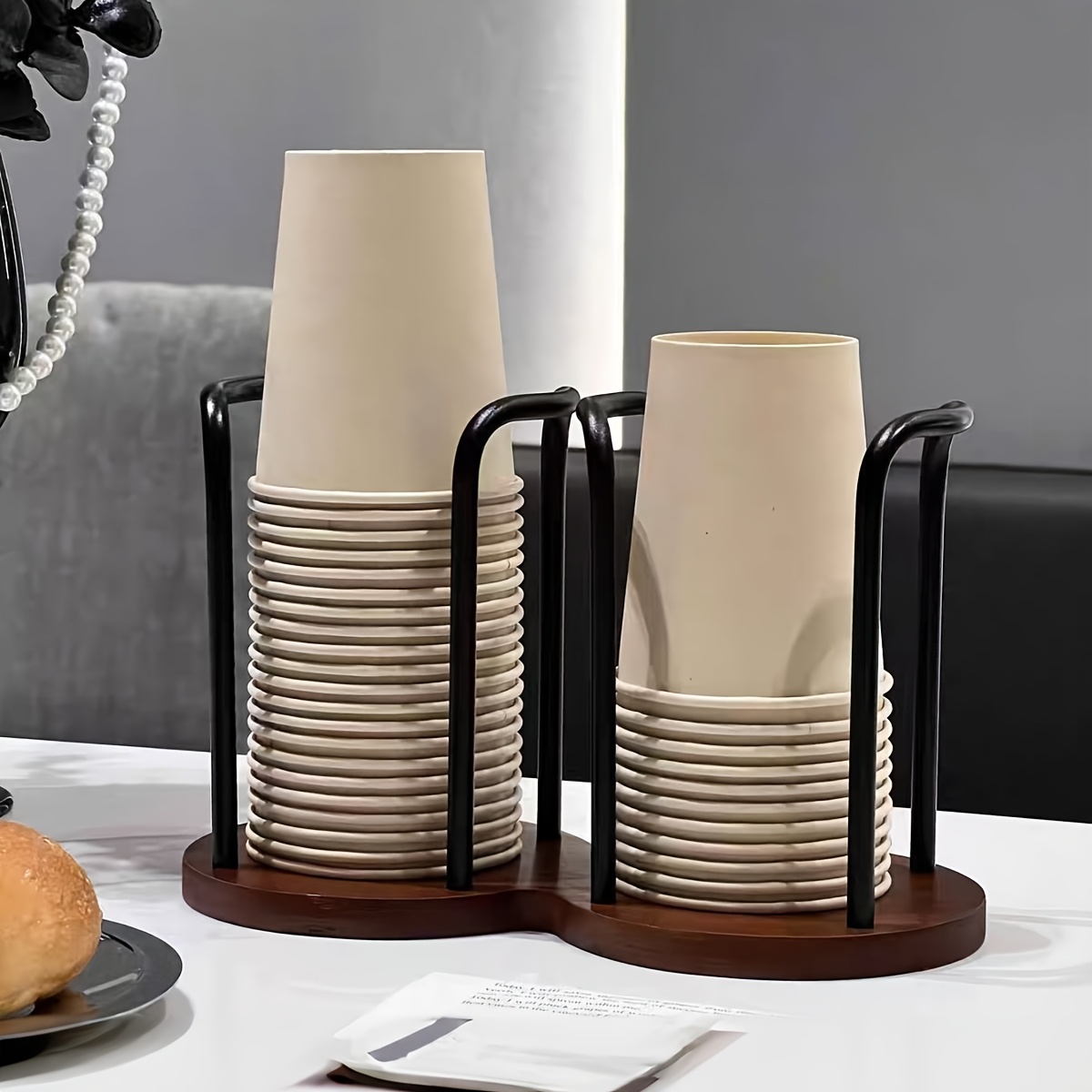 TEMU 1pc Wooden Paper Cup Holder, Cup Storage And Storage Rack, Room And Kitchen Cup Holder, Suitable For Weddings, Parties, Gifts, Birthdays