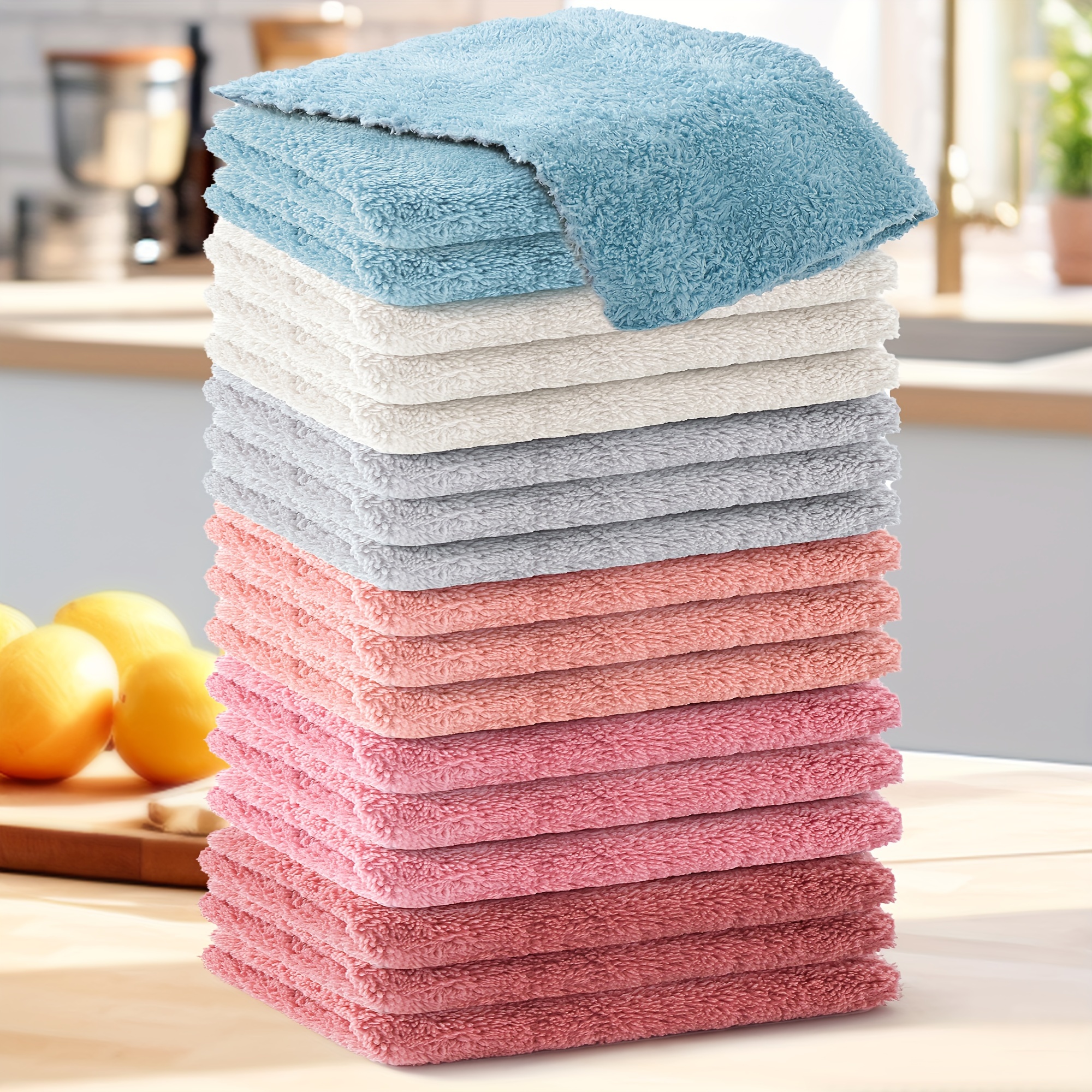 TEMU Household Kitchen Dish Towel Microfiber Peplum Wipes Car Towel Thickened Absorbent Wipes Glass Cleaning Cloth Set, Kitchen Towels