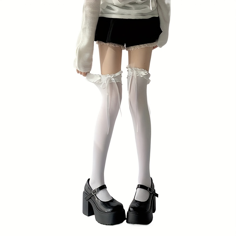Image of 1-pair (for 1 Teen) Over-the-knee (otk) & With Bow - Suitable For Spring/summer, Hand Wash Only - Comfortable Teen / Socks, For Teenager