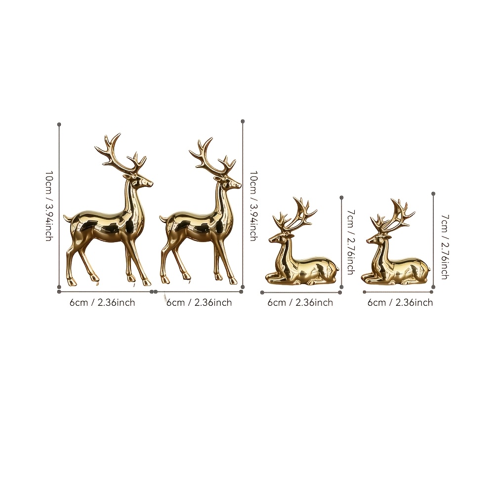 TEMU 4pcs Set Of Gold-plated Reindeer Ornaments, Glossy Metallic Reindeer Sculptures, Standing And Reclining Tabletop Decorations, Suitable For