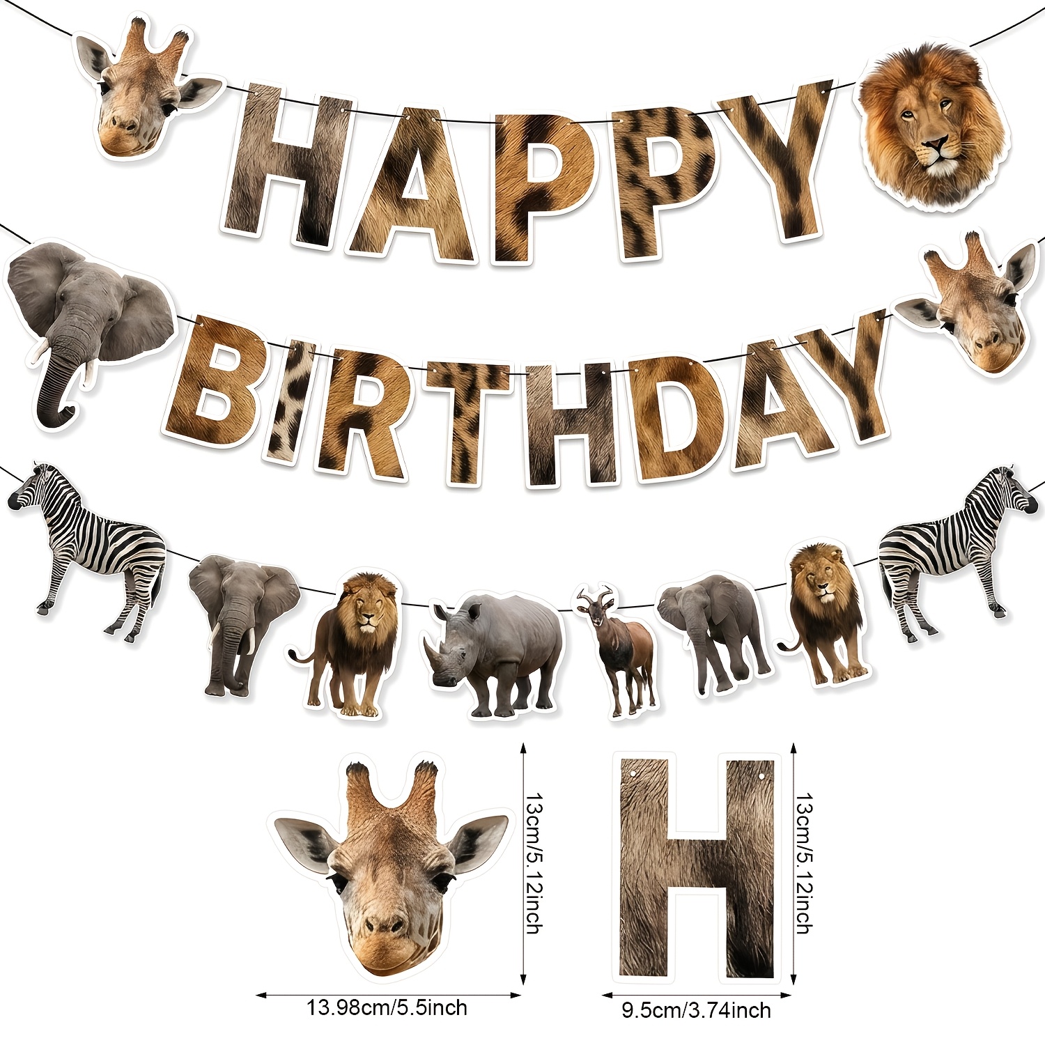 TEMU Striscione di compleanno realistico con animali, da appendere con vivace motivo realistico di animali, stampata su per decorazione di a parete