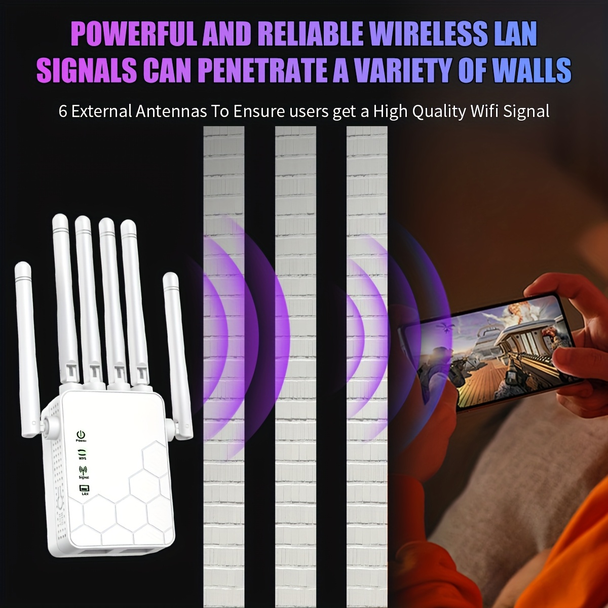 OURLIFE WiFi 6 Extender & Signal Booster, 6-Antenna Network Repeater with Plug & Play Setup, 2.4GHz System for Home/Office, Stable Coverage for Large Houses, Compatible with all WiFi Routers