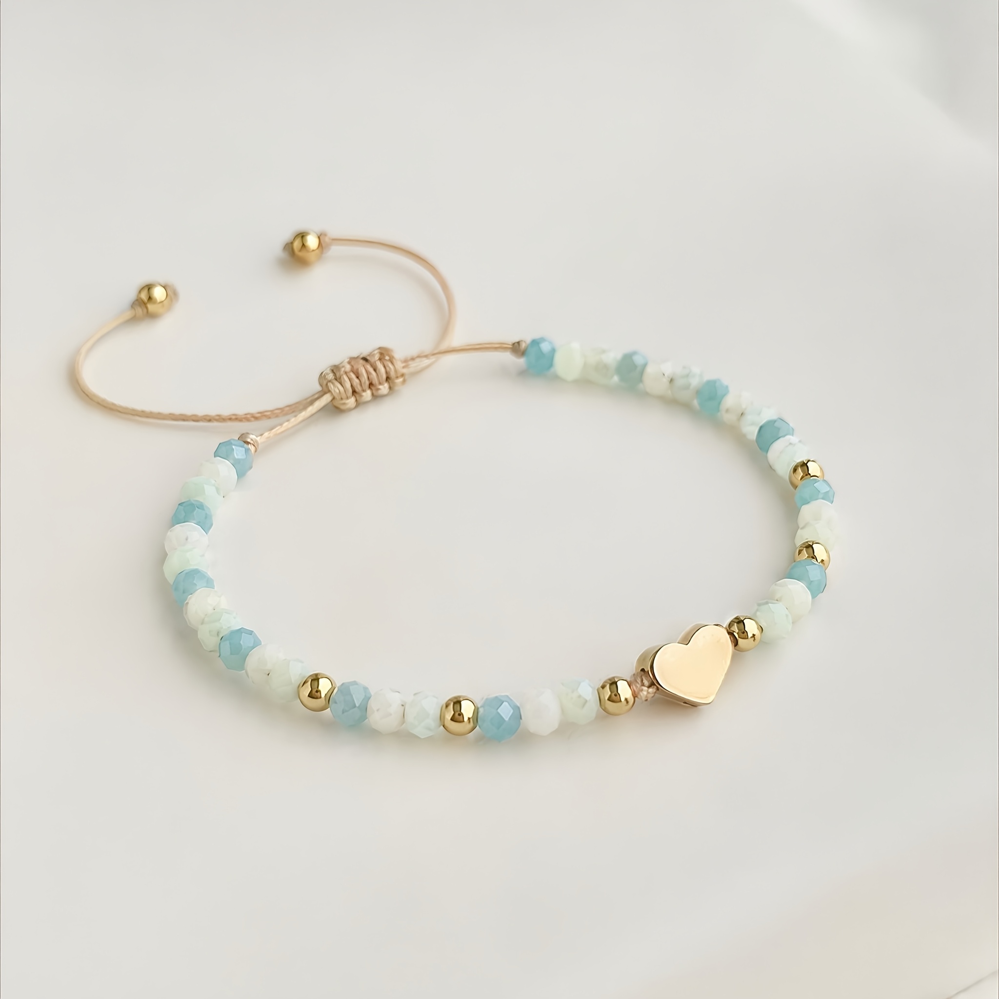 TEMU 1pc Bohemian Heart-shaped Glass Bead Bracelet Adjustable Hand-woven Rope Suitable For Women' Wear, Parties, Birthdays & Valentine's Gift - With