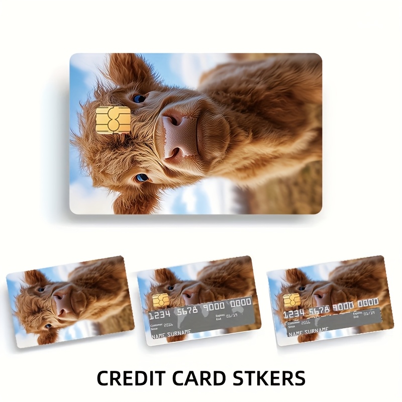 

4-pack Cute Highland Cow Pvc Credit Card Skins, Ultra-thin Adhesive Decal Stickers For Debit, Credit Cards, Transit, Control Cards - No Residue Removal