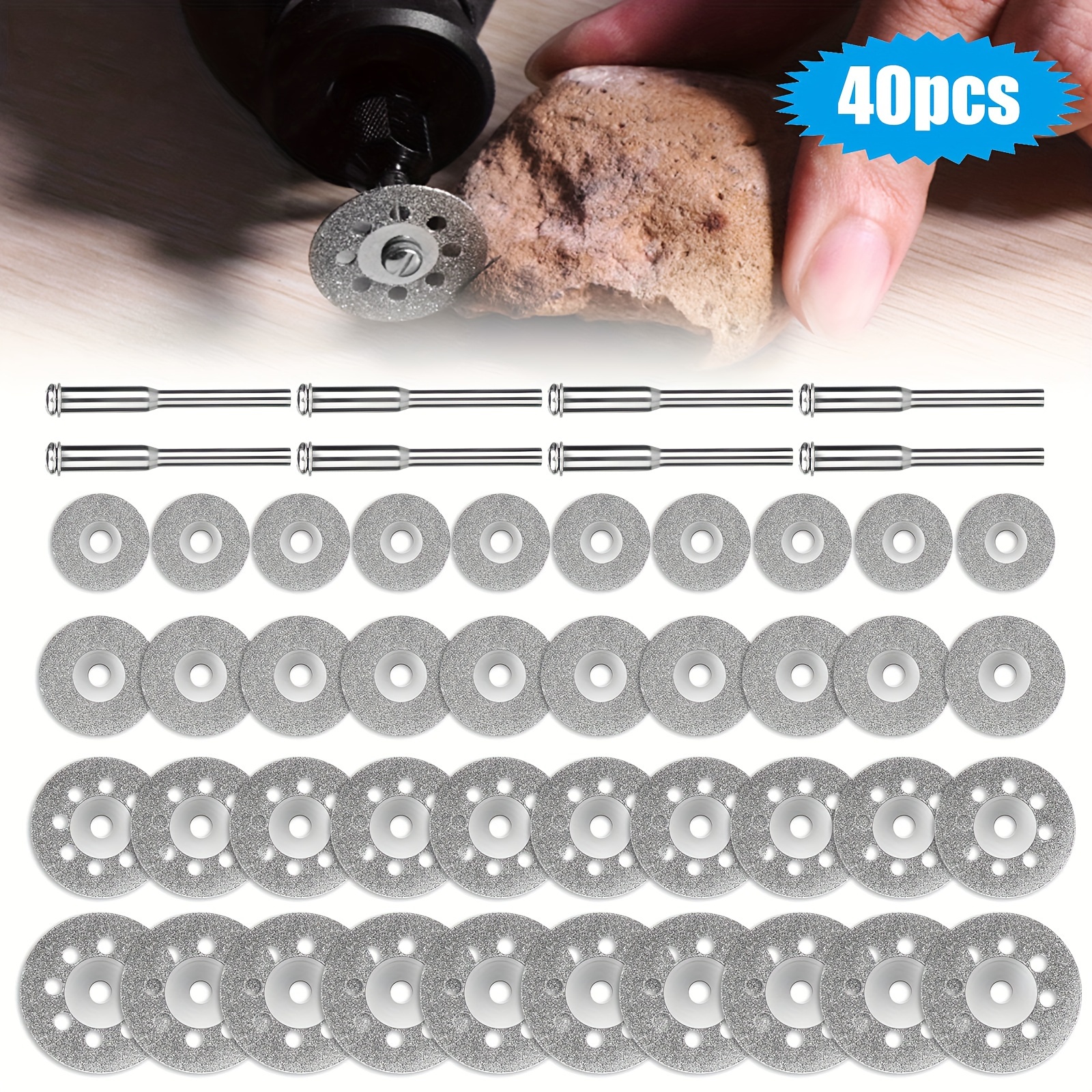 

40pcs Cutting Wheels Set, High- Cutter, Diamond Coated Cutting Discs W/ 8 Mandrels, For Rotary Tool