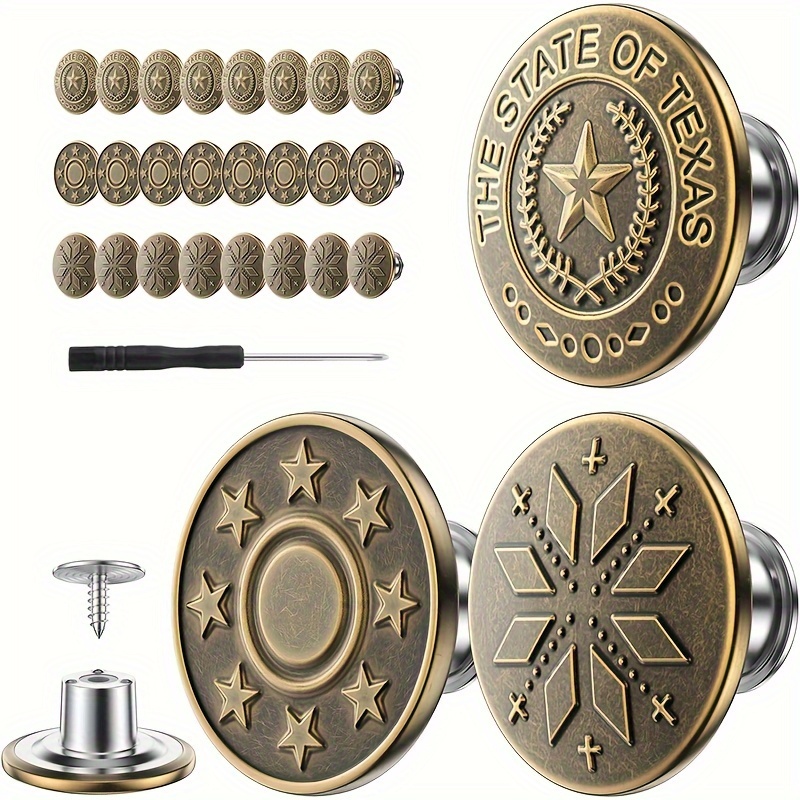 

24pcs Adjustable Denim Button Pins, 17mm No-sew Instant Jean Tightener, Reusable Snap Fasteners For Loose Jeans - Bronze Metal