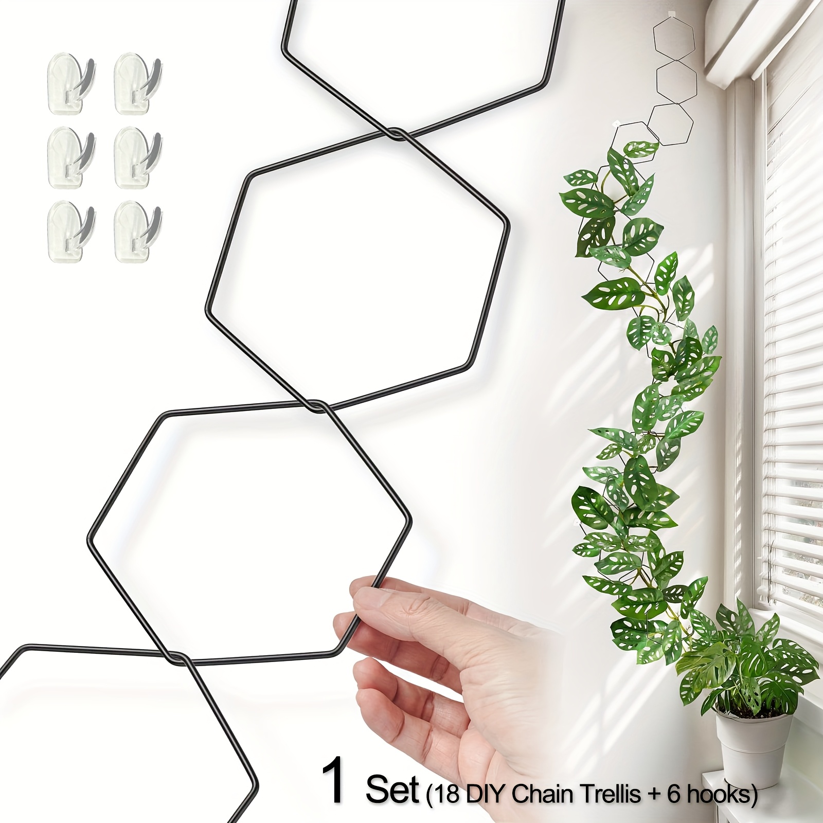 TEMU 1 Ensemble de 18pcs de treillis à chaîne, support élégant pour plantes grimpantes - Idéal pour Pothos, Lierre, etc. - Cadre en métal revêtu -