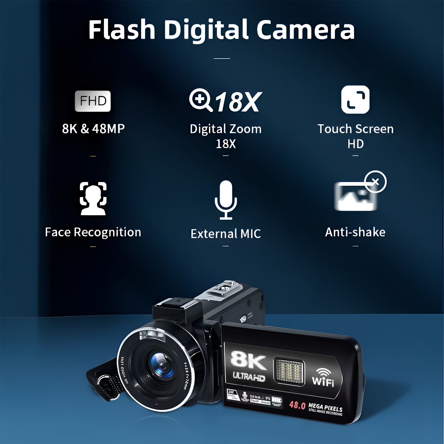 מצלמת וולג אורלייף ברזולוציה של 8k ultra hd עם ראיית לילה אינפרא-אדומה, , זום 18x, מסך מגע, אוטומטי, מיקרופון מובנה, של פרטים 1