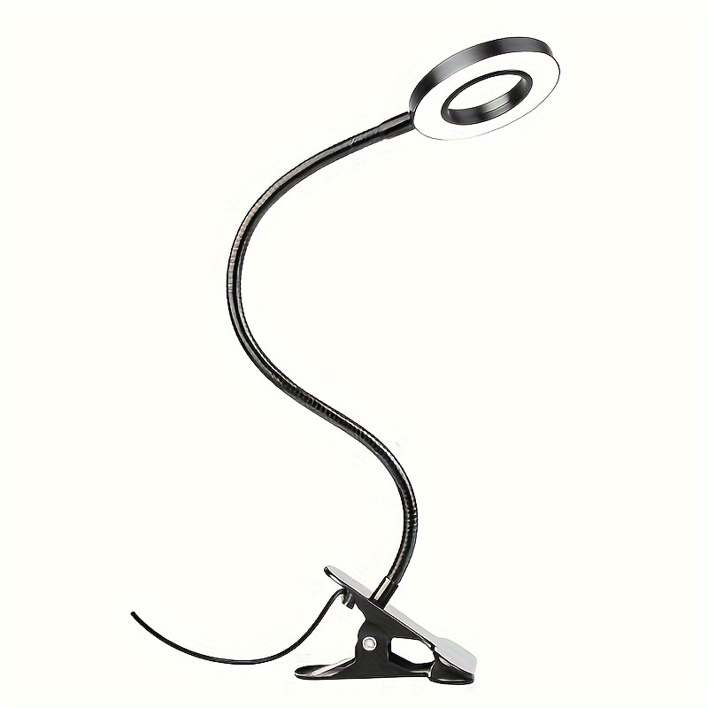 

1pack Plug-in Clip On Light With Power Adapter, 3 Color &10 Dimmable Led Desk Lamp, 360° Adjustable Gooseneck Table Lamp With Clamp, Reading Lamp For Desk Bedside Shelfblack/white