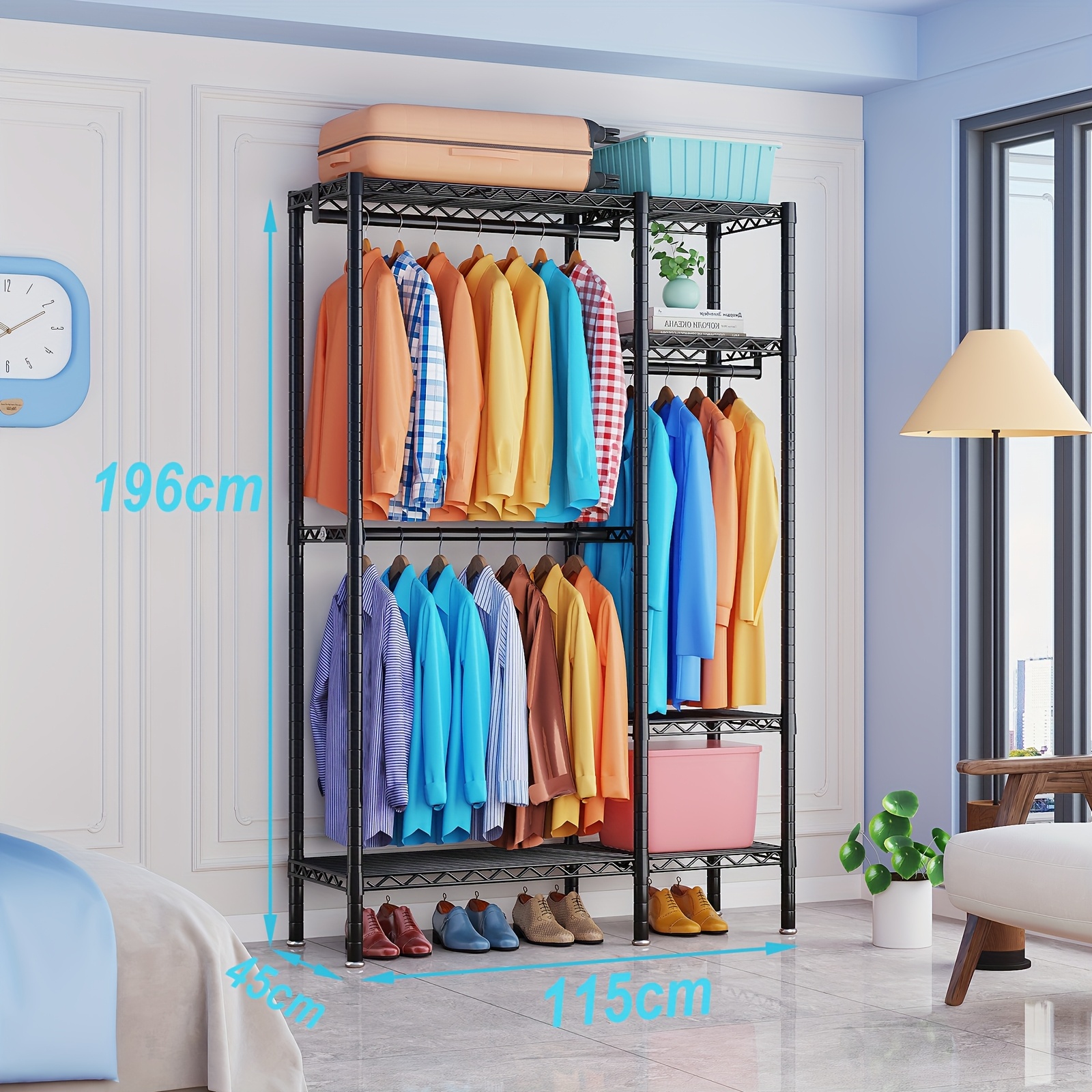 TEMU 4-tier Heavy Duty Freestanging Closet Organizer Rack - 700lb Capacity Carbon Steel, No Tools Needed Assembly, Spacious Wardrobe Storage For 20+