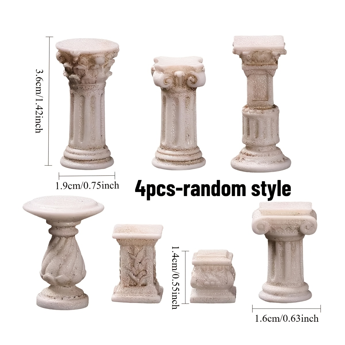 TEMU 4/9pcs Random Style Vintage Mini Roman Column Ornaments, 1:12 Dollhouse European Architecture Props, Decorative Collectibles, Micro Landscape