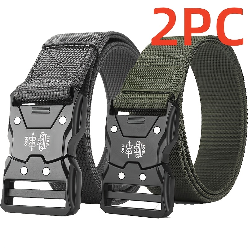TEMU 2026 New 2pcs Men's Nylon Tactical Belt Set, Adjustable Web Waist Belt For Workwear Pants, Cargo Pants, Jeans, Hiking, Camping, Gym, Travel &