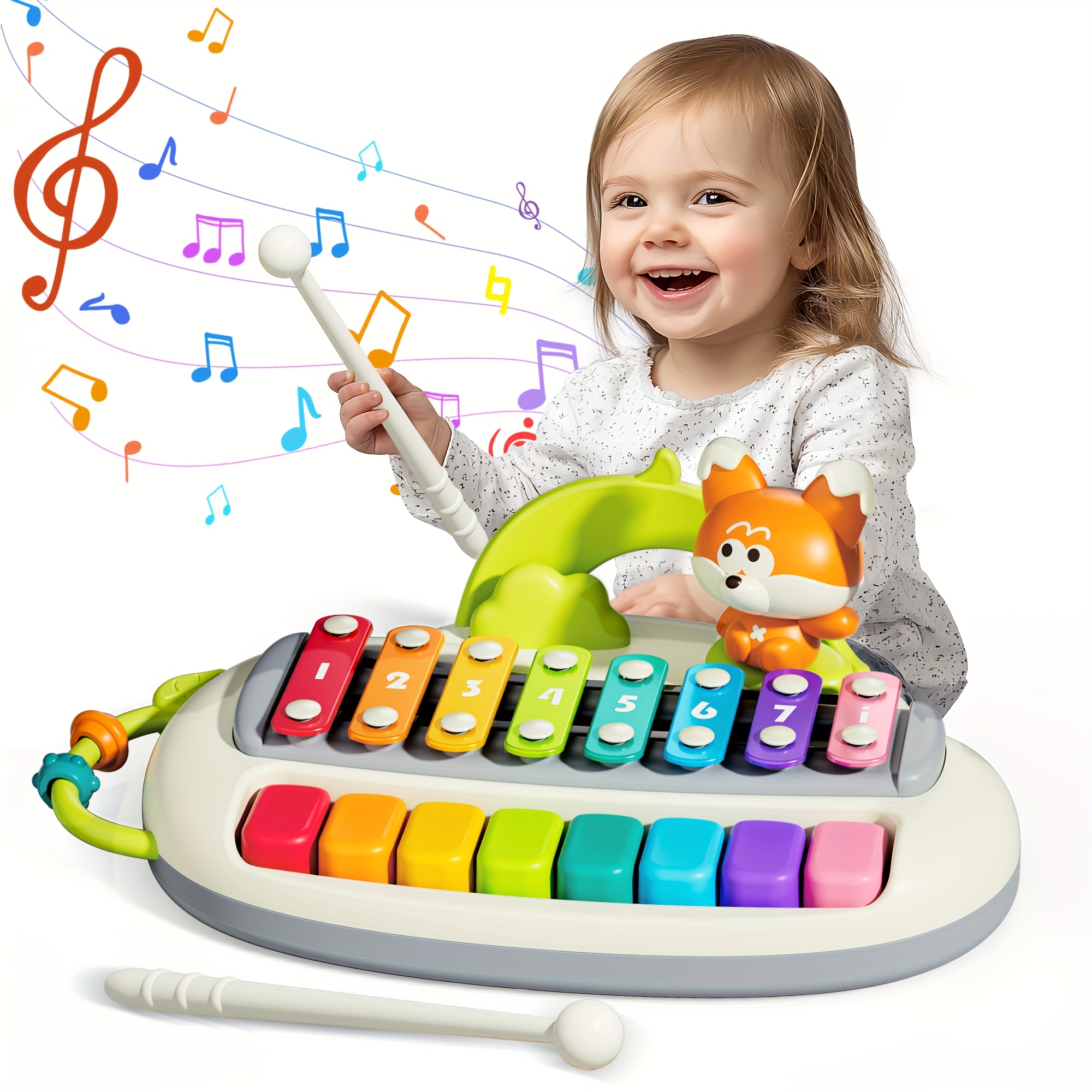 toddler piano xylophone 2 in 1 musical instrument toy with 8 colorful keys red orange purple yellow pink toy with mallet birthday gift for boys girls safe rounded edges 1 years old early childhood education design sturdy construction preschool children Product details 1