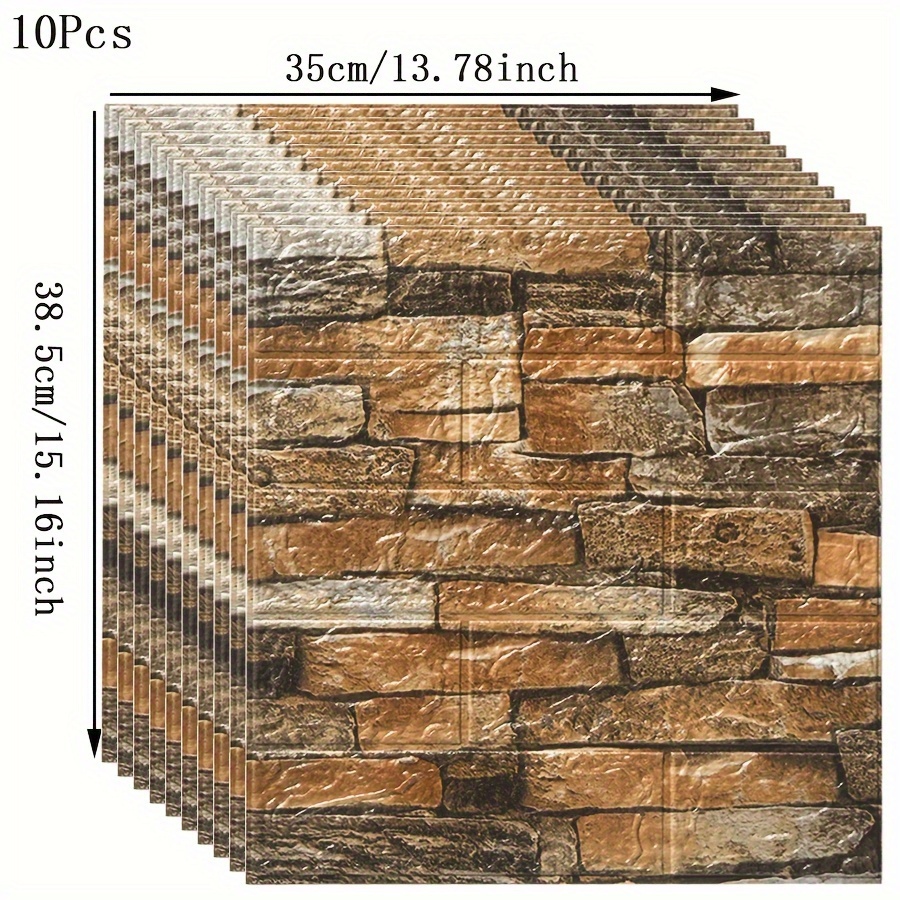 Image of 10pcs Brick Texture Self-adhesive 3d Stereoscopic Wall Stickers Waterproof Living Room Bedroom Wallpaper Wall Renovation Anti-collision Wallpaper Random Trimming Stickers