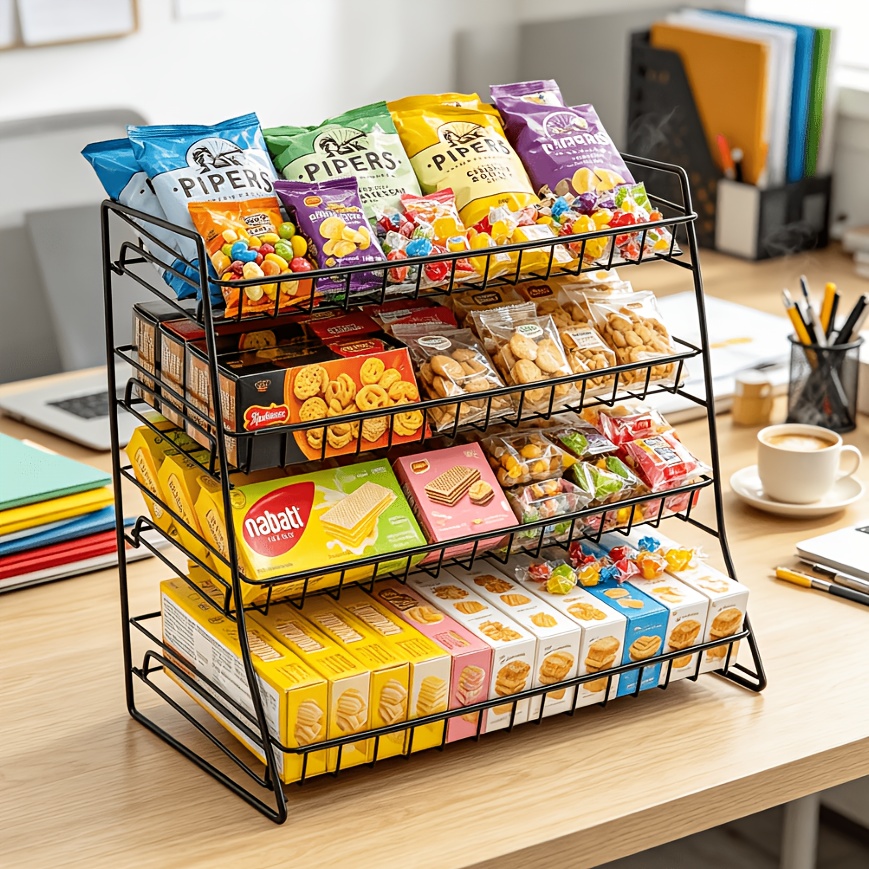 TEMU 1pc 4-tier Multi- Food Storage Racks, Countertop Snack Display Stand, Pastry Display Rack, Candy& Chip Organizer. Suitable For Shops, Snack