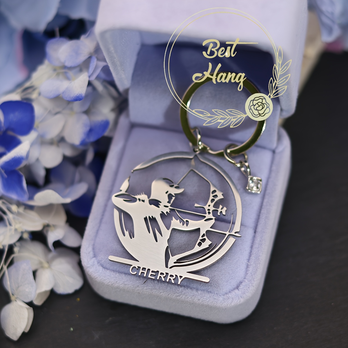 TEMU Personalized Archer Keychain With Custom Name, Punk Style Stainless Steel Bow And Arrow Engraved With A-z Letters, Unique Birthstone Customized