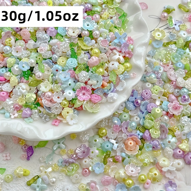 E-shop 30g 3-12mm Mini-Blumenperlen Glockenorchidee, Rosenkirschblüte mit Blatt geflochtene Seilperlen DIY Blumenstrauß Serie Armband Zwischenperlen