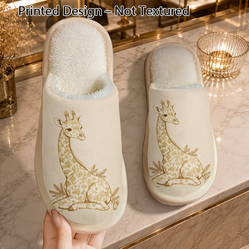 TEMU Printed Design Not Textured Couple Indoor Slippers Golden Giraffe Floral Line Gift Home, Women Shoes