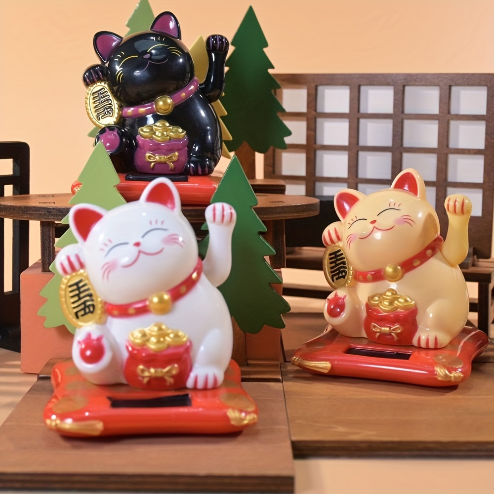 

Solar-powered Lucky Cat Car Dashboard Ornament, Cute Hand-waving Fortune Cat For Vehicle Interior Decoration, Plastic Material - 1pc