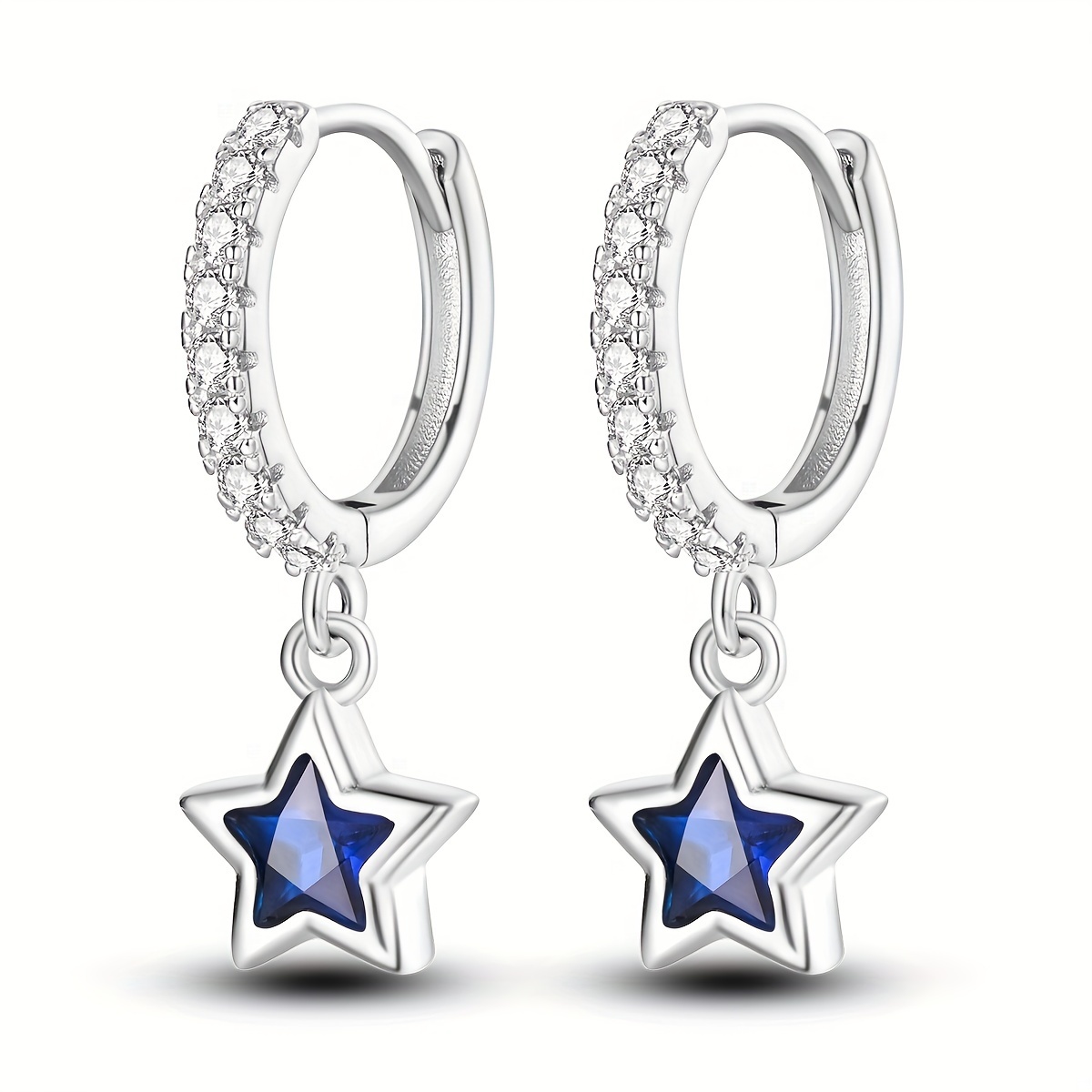 TEMU 1 Pair Of Luxurious 925 Silver-plated Hoop Earrings With Sparkling Deep Pendant - Cubic Zirconia Accents, Classic Fashion Jewelry For & Perfect Gift For Women, Earrings,