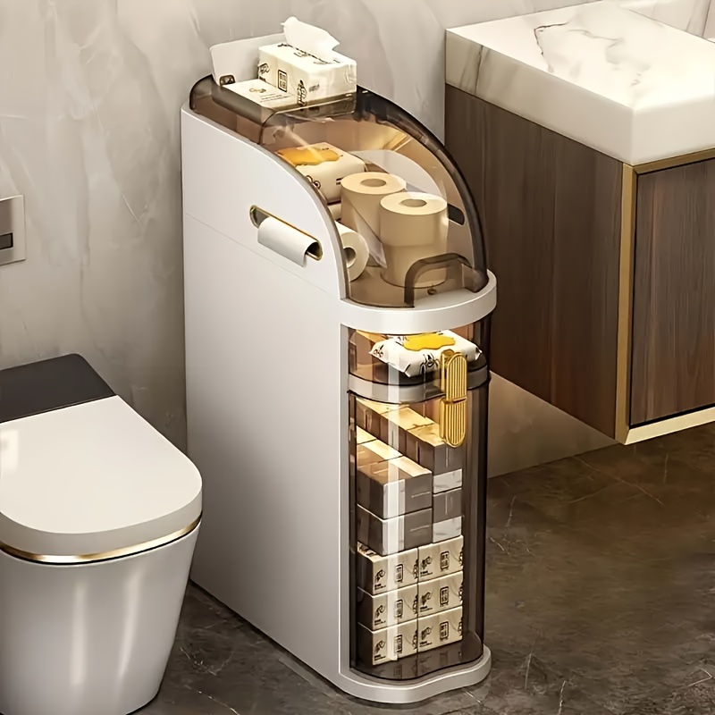 TEMU 1pc Large Capacity Ultra-thin Plastic Storage Cabinet With Transparent Drawers And Towel Rack - Modern Space-saving Organizer For Bathroom,