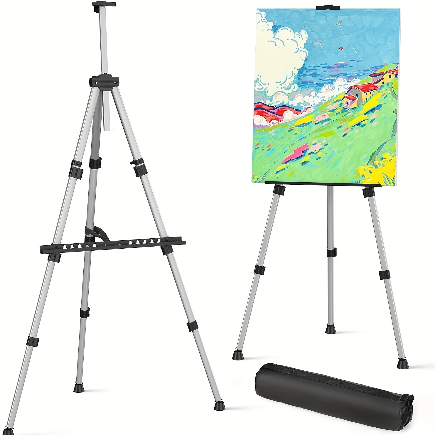 

2 Pack Painting Easel Stand - Portable Adjustable Easel Tripod - Large Standing Floor Adults Easel For Drawing & Display - Metal Canvas Stand