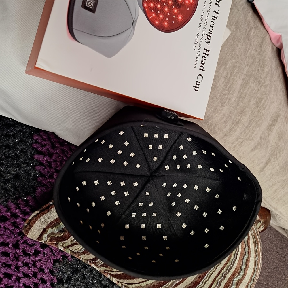 touca de     vermelha com 120 leds | luz vermelha de 660nm e luz infravermelha   de 830nm, touca led para   do couro  , fonte de alimentação, 110v/220v detalhes 10