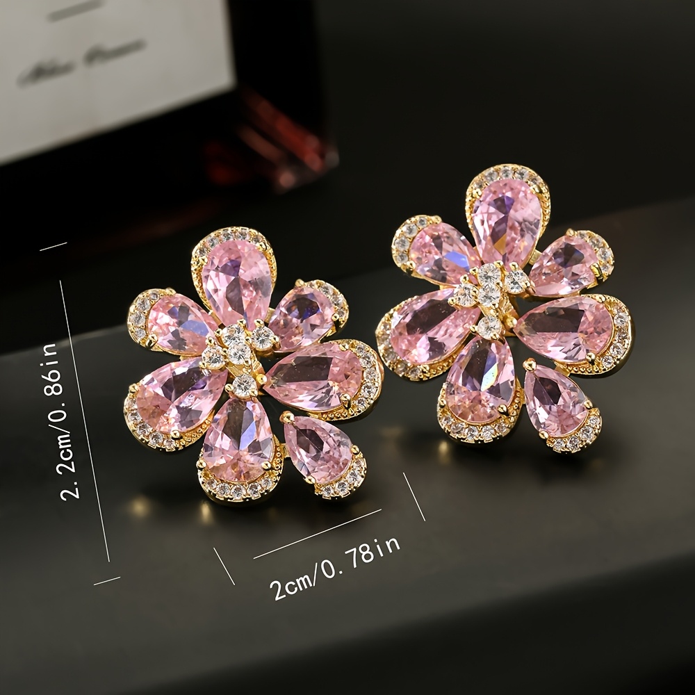 Women's Sparkling Pink Synthetic Zirconia Heart Earrings