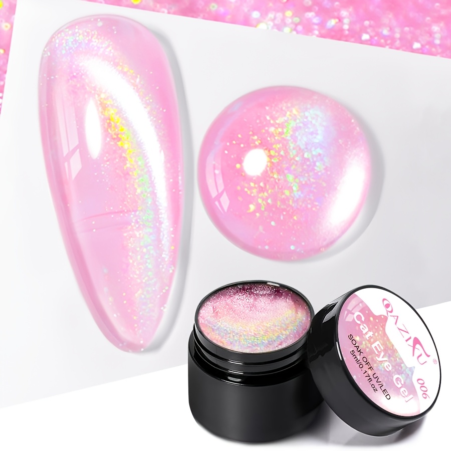 Qazixu Cat Eye Gel Nail Polish In 4 Colors: Holographic Glitter, Semi-transparent Jelly Colors, Magnetic Polishing, /led Cat Eye Gel. Suitable For Home And Salon Use. Nail . For Women