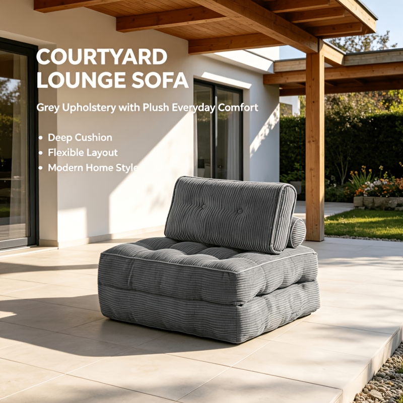 Image of Modular Corduroy Floor Sofa Chair, Thick Padded Armless Single Seat Couch With Detachable Backrest, Multi-scene Use For Living Room Balcony Guest Lounge, Multiple Color Options