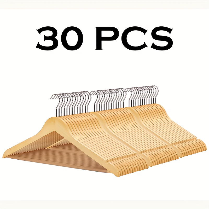 TEMU 30/20/10pcs Heavy-duty Solid Wood Clothes Hangers - Suitable For Heavy Coats, Jackets, Dresses - Space-saving Sturdy Hangers Suitable For Home,