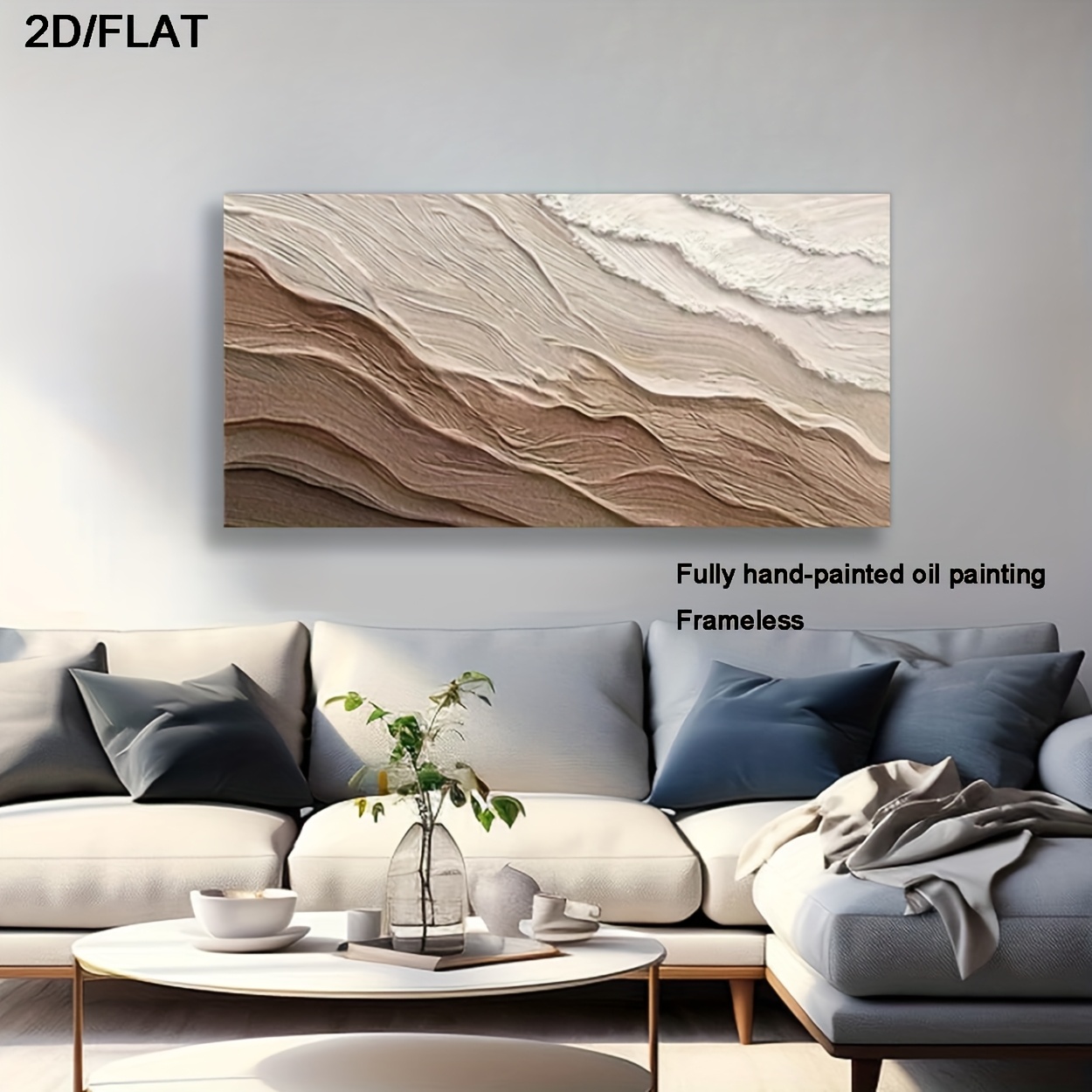 This Is a Large, Hand-Painted Abstract Oil Mural in a Nordic Bohemian Style, Featuring a Easy Modern Design with Neutral Colors. It Has a Textured End And Is Perfect for Decorating Spaces Like for home Offices, Living Rooms
